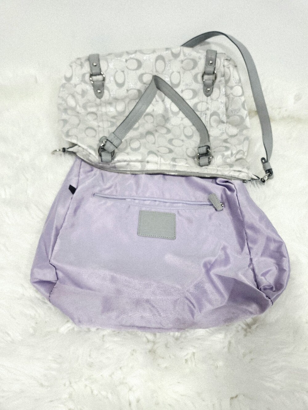 Coach F18378 Signature Gray and Silver Jacquard Shoulder Purse - Picture 9 of 13